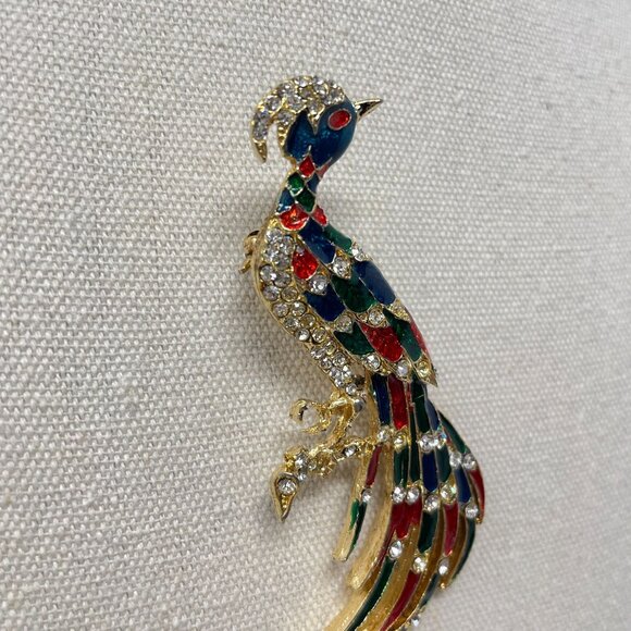 Vintage Enamel Rhinestone Peacock Brooch Pin Multicolor Bird Novelty - Picture 5 of 12